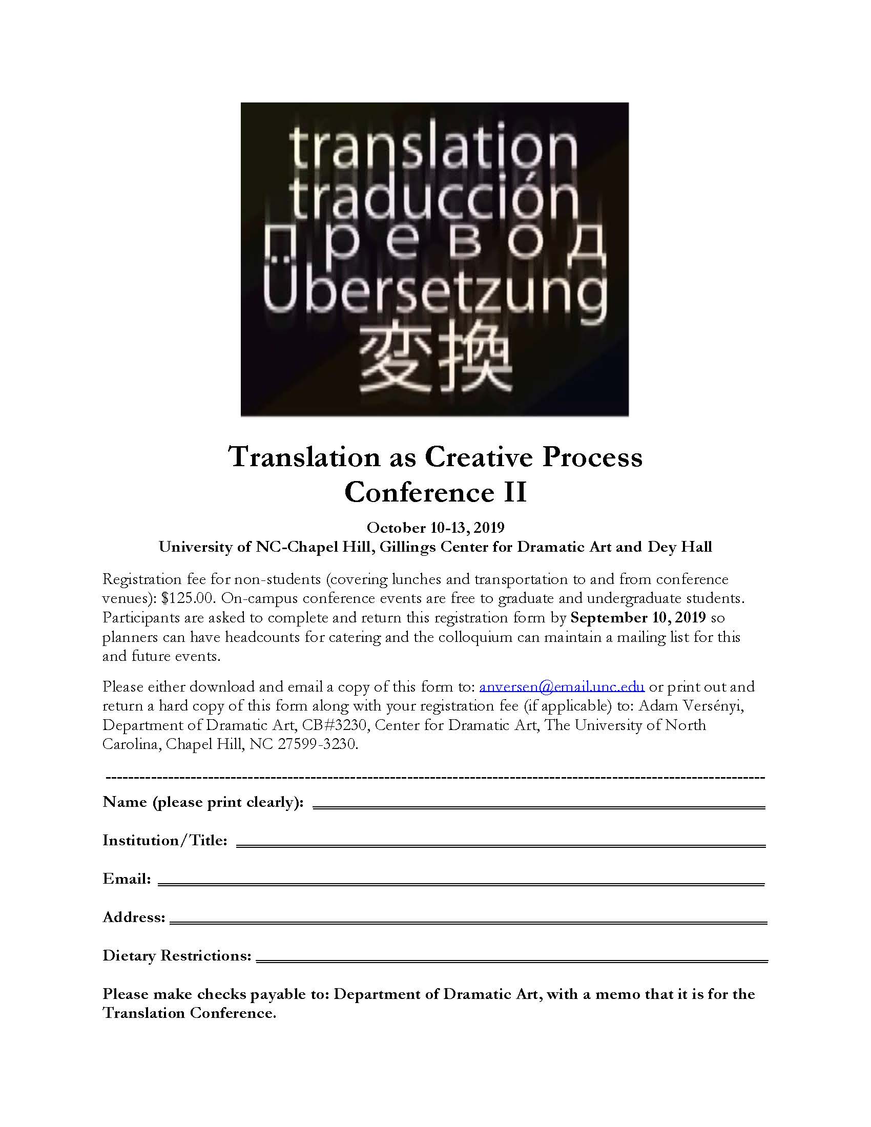Theatrical Translation as Creative Process: A conference Festival II