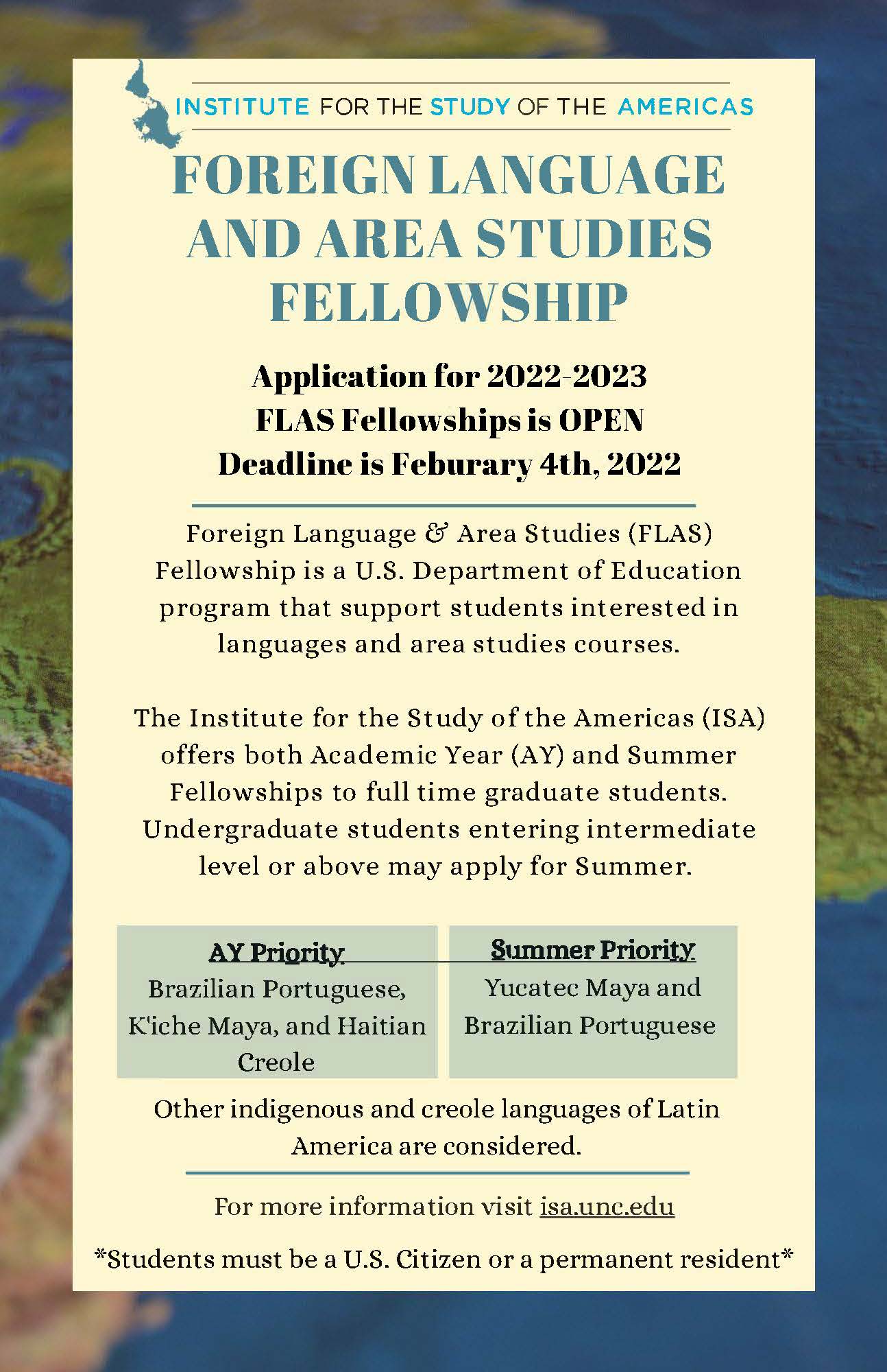 FLAS Poster - FLAS application is due February 4th
