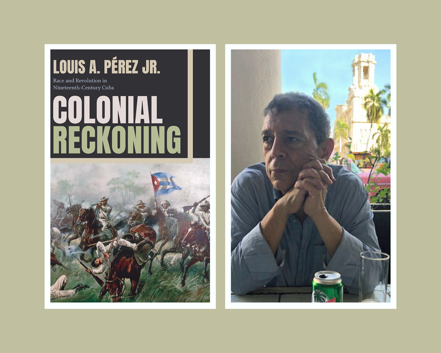 Colonial Reckoning book cover with a photo of Lou Pérez.